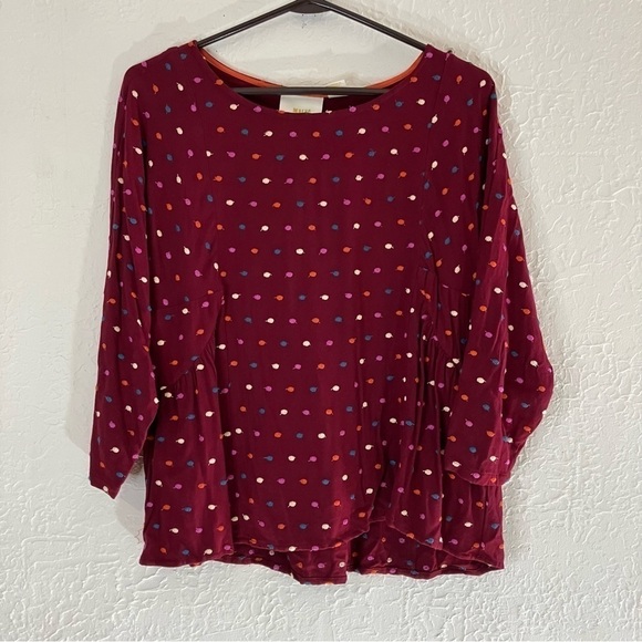Anthropologie Maeve Dottie Embroidered Polka Dot Blouse - Picture 2 of 9
